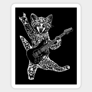 Cat Feline rock star gato playing an electric guitar rock and roll cat Sticker